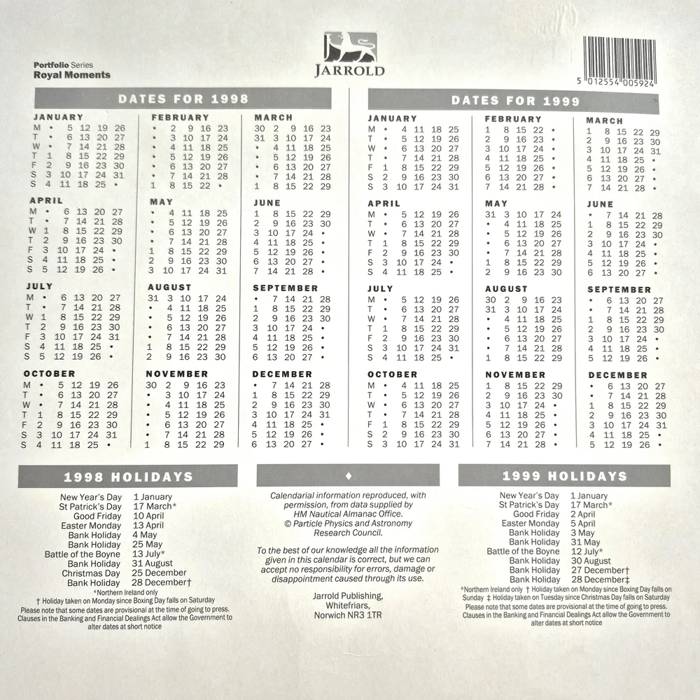 1998 Collectors British Royal Family Calendar 12 Month